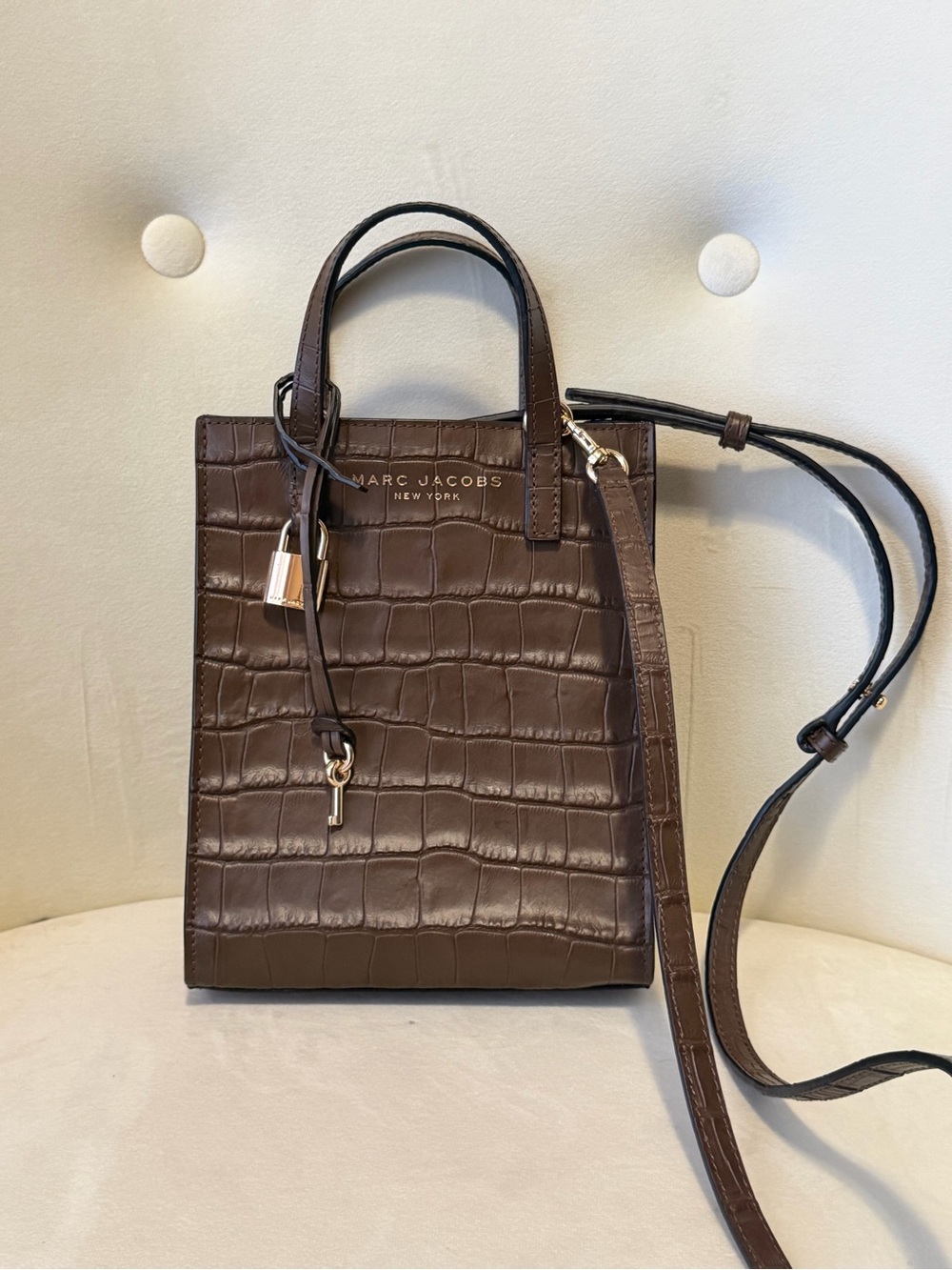 Marc Jacobs Croc-Embossed Chocolate Brown Satchel with Strap